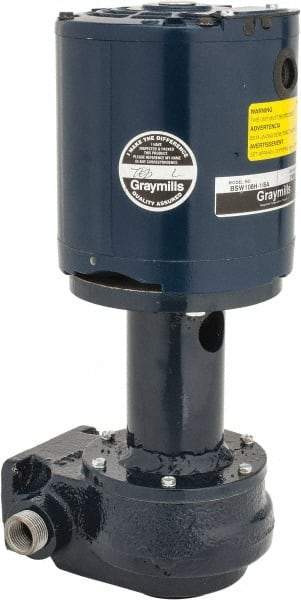 Graymills - 115 Volt, 1/6 hp, 1 Phase, 3,450 RPM, Cast Iron Flanged Outside Suction Machine Tool & Recirculating Pump - 3-3/4" Long x 2-1/2" Mounting Flange Width, NPT Thread, Glass Filled Celcon Impeller - Exact Tool & Supply