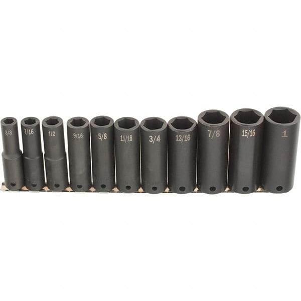 SK - 11 Piece 1/2" Drive Deep Impact Socket Set - 6 Points, 1/2 to 1-1/4", Inch Measurement Standard - Exact Tool & Supply