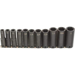 SK - 11 Piece 1/2" Drive Deep Impact Socket Set - 6 Points, 1/2 to 1-1/4", Inch Measurement Standard - Exact Tool & Supply