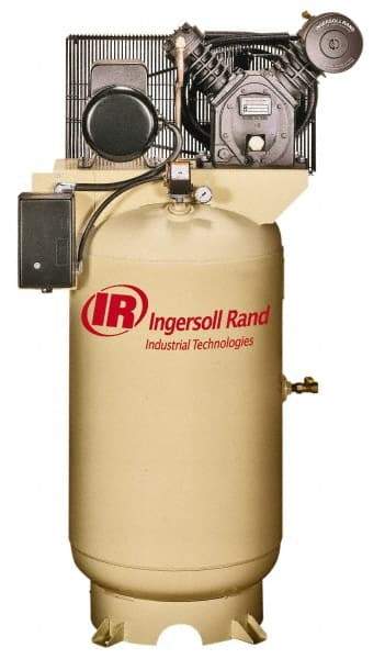 Ingersoll-Rand - 7.5 hp, 80 Gal Stationary Electric Vertical Air Compressor - Single Phase, 175 Max psi, 24 CFM, 230 Volt - Exact Tool & Supply