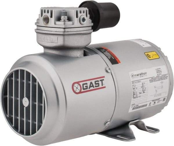 Gast - 1/6 hp, 1.8 CFM, Piston Vacuum Pump - 27.5 Hg/In, 115-1 Volt, 5.63" Long x 11.62" Wide x 8.58" High - Exact Tool & Supply