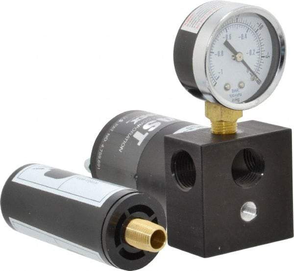 Gast - 6.8 CFM Open Flow Venturi Single Stage Vacuum Generator - 1/2 FPT Vacuum Port, 27 In/Hg Max Vacuum Pressure, 68 Max psi, 2.7 CFM Air Consumption & 8.21" Length x 3" Wide x 4.90" High - Exact Tool & Supply
