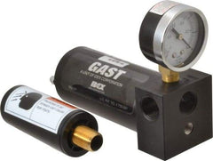 Gast - 12 CFM Open Flow Venturi Single Stage Vacuum Generator - 1/2 FPT Vacuum Port, 27 In/Hg Max Vacuum Pressure, 68 Max psi, 4.9 CFM Air Consumption & 8.64" Length x 3" Wide x 4.90" High - Exact Tool & Supply