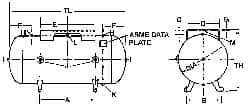 Made in USA - 30 Gallon, 200 Max psi Horizontal Tank with Plate - 1-1/2" Inlet, 48" Tank Length x 14" Tank Diam - Exact Tool & Supply