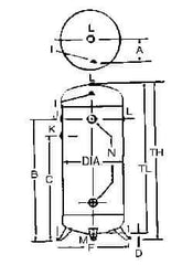 Made in USA - 60 Gallon, 200 Max psi Vertical Tank - 2" Inlet, 48" Tank Length x 20" Tank Diam - Exact Tool & Supply