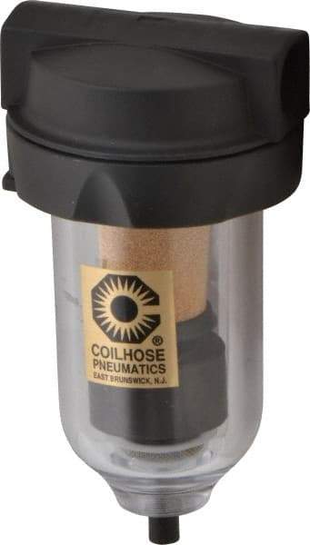 Coilhose Pneumatics - 3/8" Port, 5" High, FRL Filter with Polycarbonate Bowl & Automatic Drain - 150 Max psi, 120°F Max, 4 oz Bowl Capacity - Exact Tool & Supply