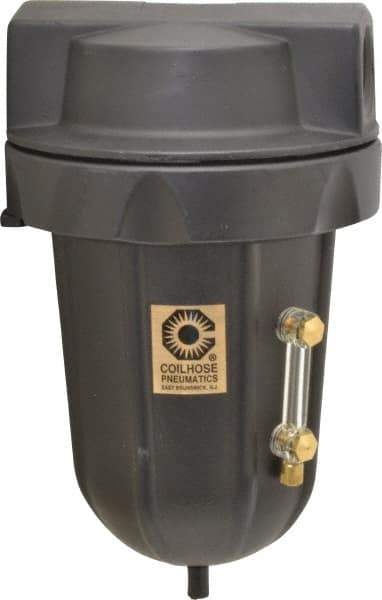 Coilhose Pneumatics - 3/4" Port, 9" High, FRL Filter with Aluminum Bowl & Automatic Drain - 250 Max psi, 250°F Max, 23 oz Bowl Capacity - Exact Tool & Supply