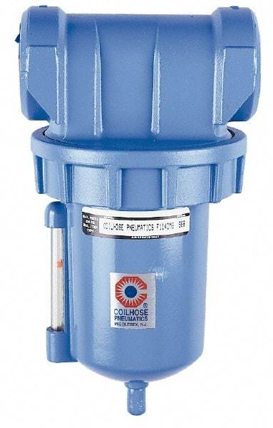 Coilhose Pneumatics - 1-1/4" Port, 9" High, FRL Filter with Aluminum Bowl & Manual Drain - 250 Max psi, 150°F Max, 20 oz Bowl Capacity - Exact Tool & Supply
