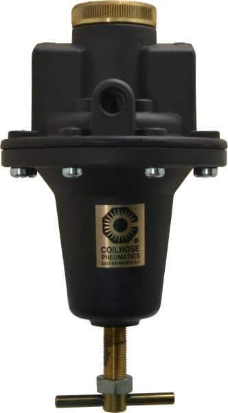Coilhose Pneumatics - 3/4 NPT Port, 160 CFM, Cast Aluminum Heavy-Duty T-Handle Regulator - 0 to 200 psi Range, 250 Max psi Supply Pressure, 1/4" Gauge Port Thread, 5" Wide x 8-1/2" High - Exact Tool & Supply
