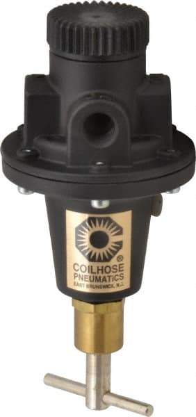 Coilhose Pneumatics - 1/4 NPT Port, 40 CFM, Cast Aluminum Tamper Proof Heavy-Duty T-Handle Regulator - 0 to 200 psi Range, 250 Max psi Supply Pressure, 1/4" Gauge Port Thread, 3" Wide x 5-1/2" High - Exact Tool & Supply