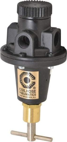 Coilhose Pneumatics - 3/8 NPT Port, 40 CFM, Cast Aluminum Tamper Proof Heavy-Duty T-Handle Regulator - 0 to 200 psi Range, 250 Max psi Supply Pressure, 1/4" Gauge Port Thread, 3" Wide x 5-1/2" High - Exact Tool & Supply