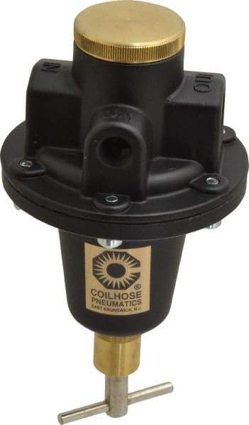 Coilhose Pneumatics - 1/2 NPT Port, 80 CFM, Cast Aluminum Tamper Proof Heavy-Duty T-Handle Regulator - 0 to 200 psi Range, 250 Max psi Supply Pressure, 1/4" Gauge Port Thread, 4" Wide x 7" High - Exact Tool & Supply