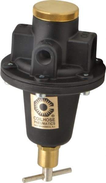 Coilhose Pneumatics - 1/2 NPT Port, 80 CFM, Cast Aluminum Tamper Proof Heavy-Duty T-Handle Regulator - 0 to 60 psi Range, 250 Max psi Supply Pressure, 1/4" Gauge Port Thread, 4" Wide x 7" High - Exact Tool & Supply