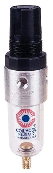 Coilhose Pneumatics - 1/8" NPT Port Miniature 1 Piece Filter/Regulator FRL Unit - Polycarbonate Bowl, 25 SCFM, 150 Max psi, 4" High, Manual Drain - Exact Tool & Supply
