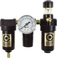 Coilhose Pneumatics - 1/8" NPT Port Miniature 3 Piece Filter-Regulator-Lubricator FRL Unit - Metal Bowl, 25 SCFM, 250 Max psi, 6.125" High, Manual Drain - Exact Tool & Supply