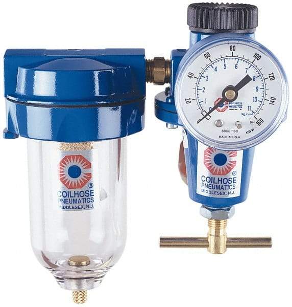 Coilhose Pneumatics - 1" NPT Port Heavy Duty 2 Piece Filter-Regulator FRL Unit - Metal Bowl, 125 Max psi, 9.875" High - Exact Tool & Supply