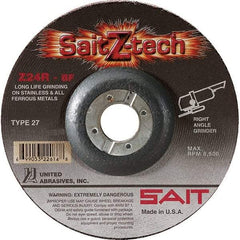 Sait - 24 Grit, 6" Wheel Diam, 1/4" Wheel Thickness, 7/8" Arbor Hole, Type 27 Depressed Center Wheel - Zirconia Alumina, Resinoid Bond, R Hardness, 10,200 Max RPM, Compatible with Angle Grinder - Exact Tool & Supply