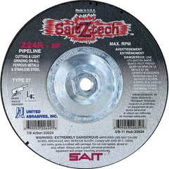 Sait - 24 Grit, 4-1/2" Wheel Diam, 1/8" Wheel Thickness, Type 27 Depressed Center Wheel - Zirconia Alumina, Resinoid Bond, R Hardness, 13,300 Max RPM, Compatible with Angle Grinder - Exact Tool & Supply
