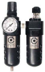 Coilhose Pneumatics - 3/8" NPT Port Compact 2 Piece Filter/Regulator-Lubricator FRL Unit - Zinc Bowl, 65 SCFM, 250 Max psi, 8" High, Manual Drain - Exact Tool & Supply