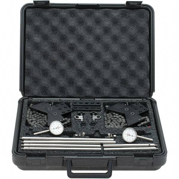 Starrett - 8 Piece, 0.2" Max Measuring, 1-7/16" Dial Diam, 0-50-0 Dial Reading, White Shaft Alignment Clamp Set - 0.001" Dial Graduation - Exact Tool & Supply