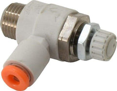 SMC PNEUMATICS - 1/8" Tube OD x 1/8" Male NPT Flow Control Elbow Valve - Meter Out - Exact Tool & Supply