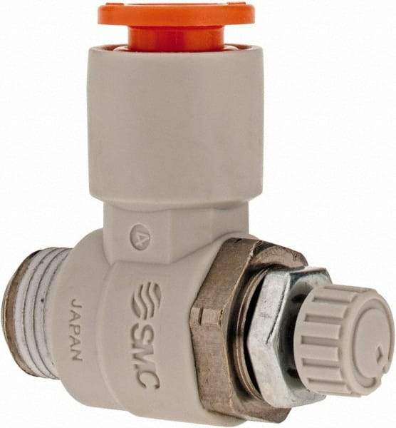 SMC PNEUMATICS - 1/4" Tube OD x 1/8" Male NPT Flow Control Elbow Valve - Meter Out - Exact Tool & Supply