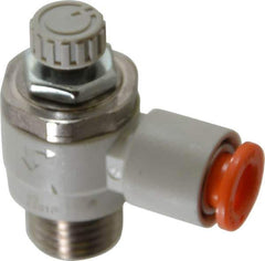 SMC PNEUMATICS - 1/4" Tube OD x 1/4" Male NPT Flow Control Elbow Valve - Meter Out - Exact Tool & Supply