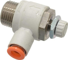 SMC PNEUMATICS - 1/4" Tube OD x 3/8" Male NPT Flow Control Elbow Valve - Meter Out - Exact Tool & Supply