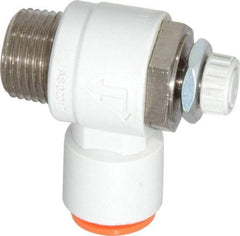 SMC PNEUMATICS - 3/8" Tube OD x 3/8" Male NPT Flow Control Elbow Valve - Meter Out - Exact Tool & Supply