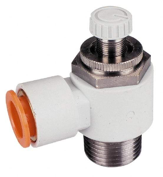 SMC PNEUMATICS - 3/16" Tube OD x 1/8" Male NPT Flow Control Offset Inline Valve - Meter Out - Exact Tool & Supply