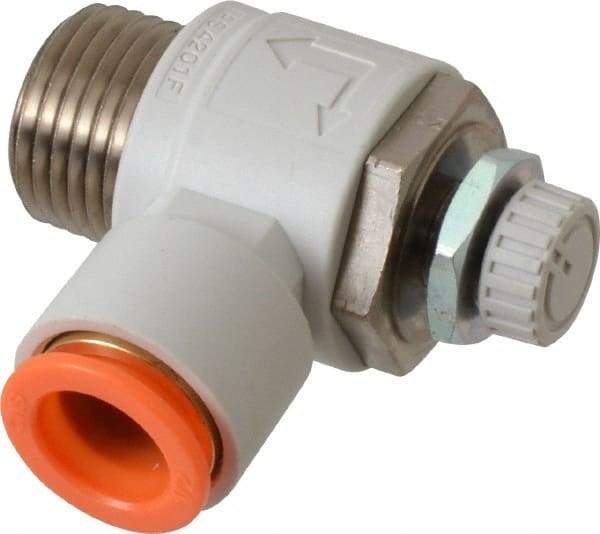 SMC PNEUMATICS - 1/2" Tube OD x 1/2" Male NPT Flow Control Elbow Valve - Meter Out - Exact Tool & Supply