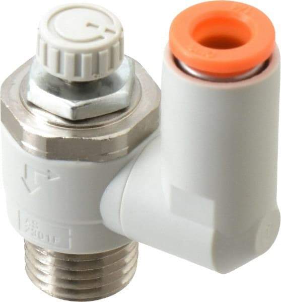 SMC PNEUMATICS - 1/4" Tube OD x 1/4" Male NPT Flow Control Offset Inline Valve - Meter Out - Exact Tool & Supply