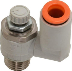 SMC PNEUMATICS - 5/16" Tube OD x 1/4" Male NPT Flow Control Offset Inline Valve - Meter Out - Exact Tool & Supply