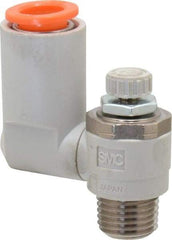 SMC PNEUMATICS - 3/8" Tube OD x 1/4" Male NPT Flow Control Offset Inline Valve - Meter Out - Exact Tool & Supply