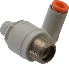 SMC PNEUMATICS - 1/4" Tube OD x 3/8" Male NPT Flow Control Offset Inline Valve - Meter Out - Exact Tool & Supply