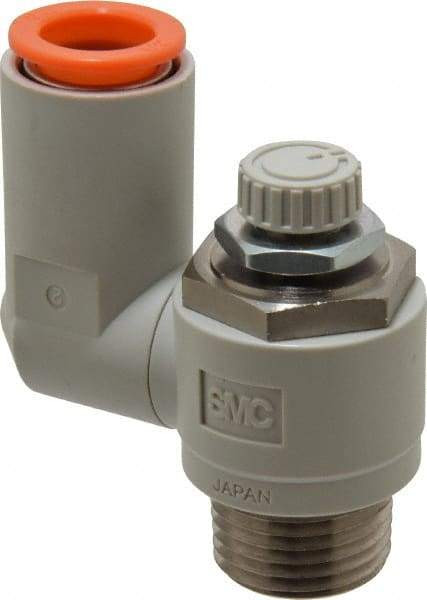 SMC PNEUMATICS - 1/2" Tube OD x 1/2" Male NPT Flow Control Offset Inline Valve - Meter Out - Exact Tool & Supply