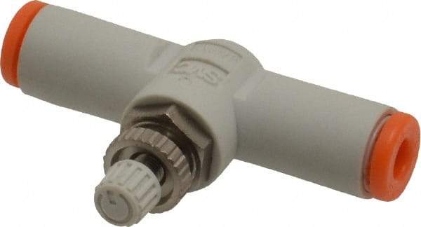 SMC PNEUMATICS - 1/8" Tube OD x M5 Body Flow & Speed Control Valve - Speed Control Inline Type with One Touch Fitting - Exact Tool & Supply