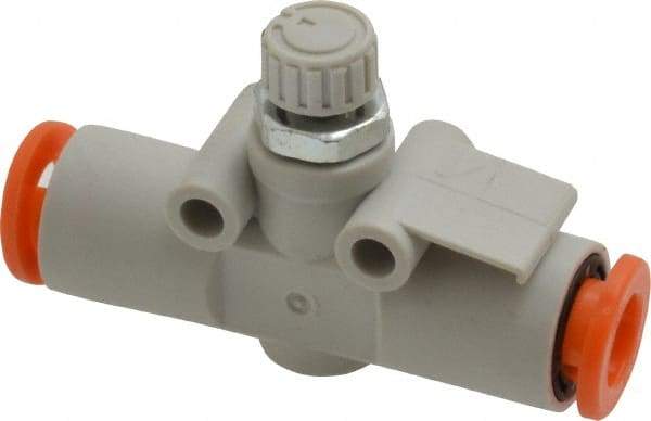 SMC PNEUMATICS - 1/4" Tube OD x 1/8 Body Flow & Speed Control Valve - Speed Control Inline Type with One Touch Fitting - Exact Tool & Supply