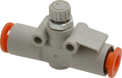 SMC PNEUMATICS - 1/4" Tube OD x 1/8 Body Flow & Speed Control Valve - Speed Control Inline Type with One Touch Fitting - Exact Tool & Supply
