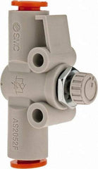 SMC PNEUMATICS - 1/4" Tube OD x 1/4 Body Flow & Speed Control Valve - Speed Control Inline Type with One Touch Fitting - Exact Tool & Supply