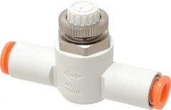 SMC PNEUMATICS - 1/4" Tube OD x 3/8 Body Flow & Speed Control Valve - Speed Control Inline Type with One Touch Fitting - Exact Tool & Supply