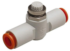 SMC PNEUMATICS - 3/16" Tube OD x 1/8 Body Flow & Speed Control Valve - Speed Control Inline Type with One Touch Fitting - Exact Tool & Supply