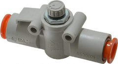 SMC PNEUMATICS - 3/8" Tube OD x 3/8 Body Flow & Speed Control Valve - Speed Control Inline Type with One Touch Fitting - Exact Tool & Supply