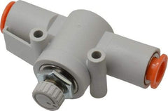 SMC PNEUMATICS - 3/8" Tube OD x 1/2 Body Flow & Speed Control Valve - Speed Control Inline Type with One Touch Fitting - Exact Tool & Supply