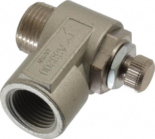 SMC PNEUMATICS - 3/8" Male NPT x 3/8" Female NPT Flow & Speed Control Valve - Elbow Type - Exact Tool & Supply