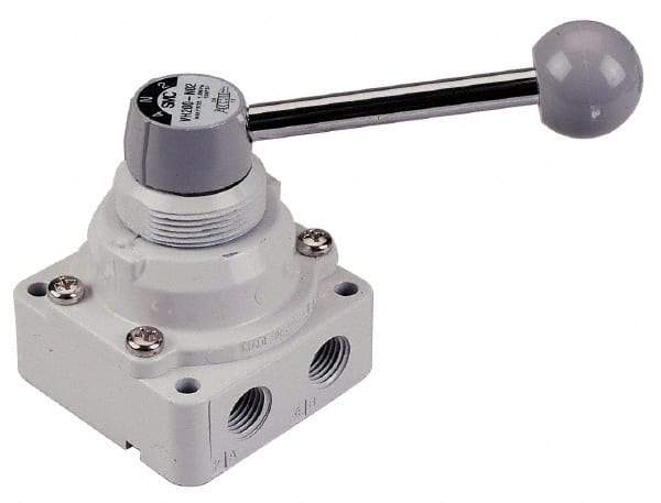 SMC PNEUMATICS - 1/2" NPT Rotary Hand Air Valve - 3 Position, 3.1 CV Rate, 150 Max psi & 140°F Max Temp - Exact Tool & Supply