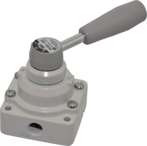 SMC PNEUMATICS - 1/4" NPT Rotary Hand Air Valve - 3 Position, 0.4 CV Rate, 150 Max psi & 140°F Max Temp - Exact Tool & Supply