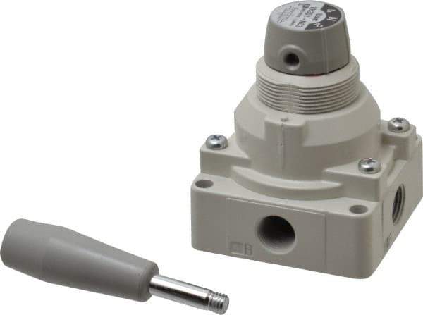 SMC PNEUMATICS - 3/8" NPT Rotary Hand Air Valve - 3 Position, 1.1 CV Rate, 150 Max psi & 140°F Max Temp - Exact Tool & Supply