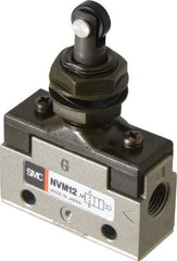 SMC PNEUMATICS - 0.14 CV Rate, 1/8" NPT Inlet Mechanical Valve - 2 Way, 2 Ports, Roller Plunger Inline - Exact Tool & Supply