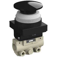 SMC PNEUMATICS - 0.14 CV Rate, 1/8" NPT Inlet Mechanical Valve - 2 Way, 2 Ports, Push Button Mushroom - Exact Tool & Supply